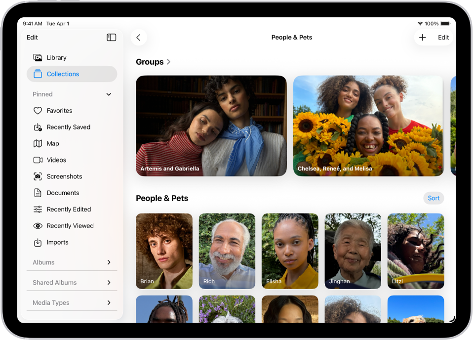 В приложении «Фото» открыта коллекция «Люди и питомцы».