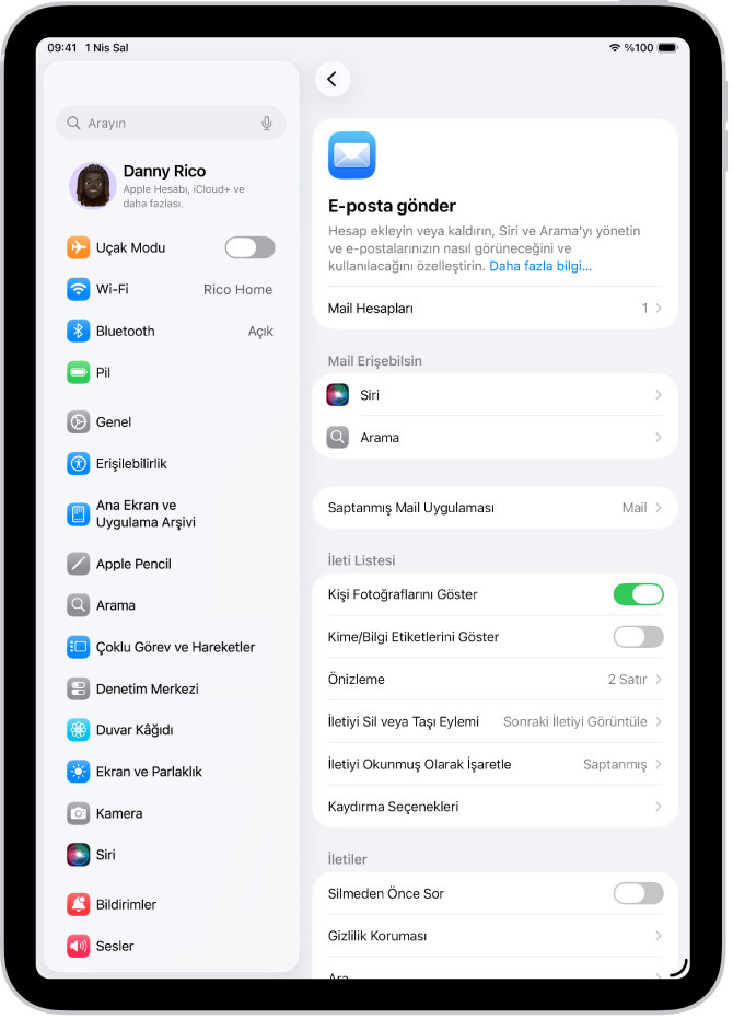 Mail ayarları ekranı.