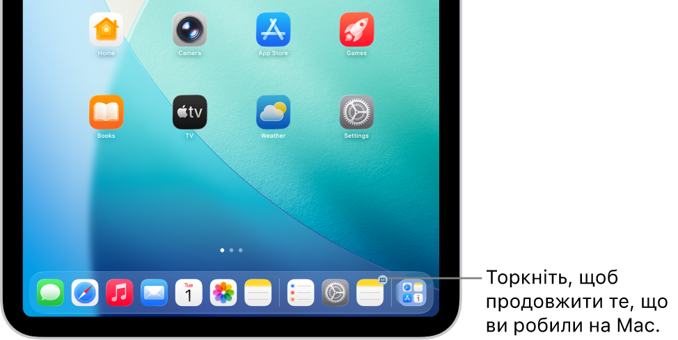 Іконка Handoff відображається в Dock на iPad.