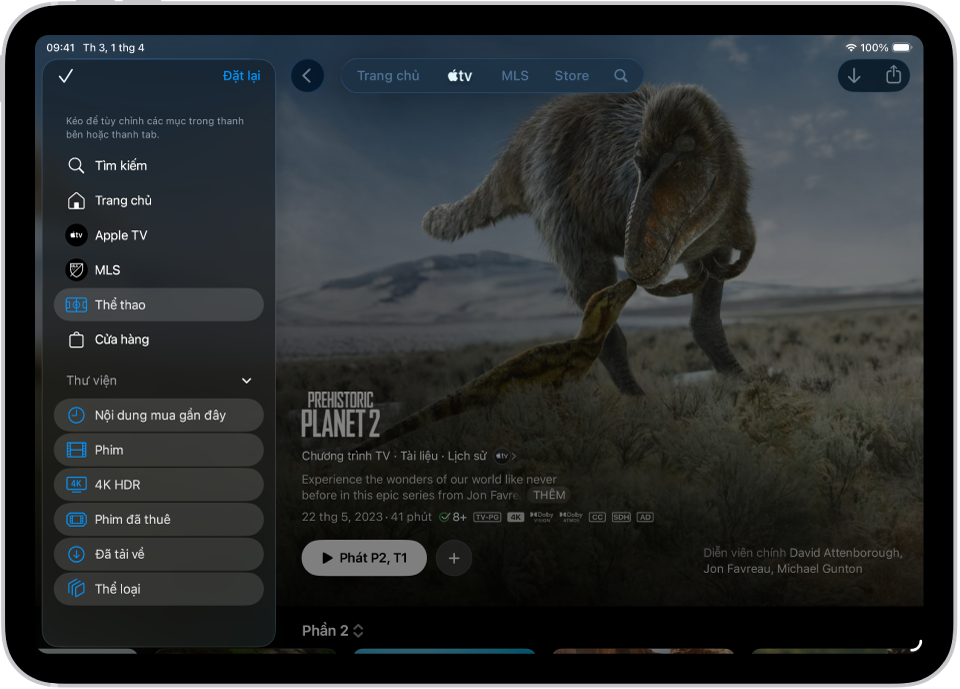 Một iPad đang hiển thị các tùy chọn sửa thanh tab ở đầu màn hình.