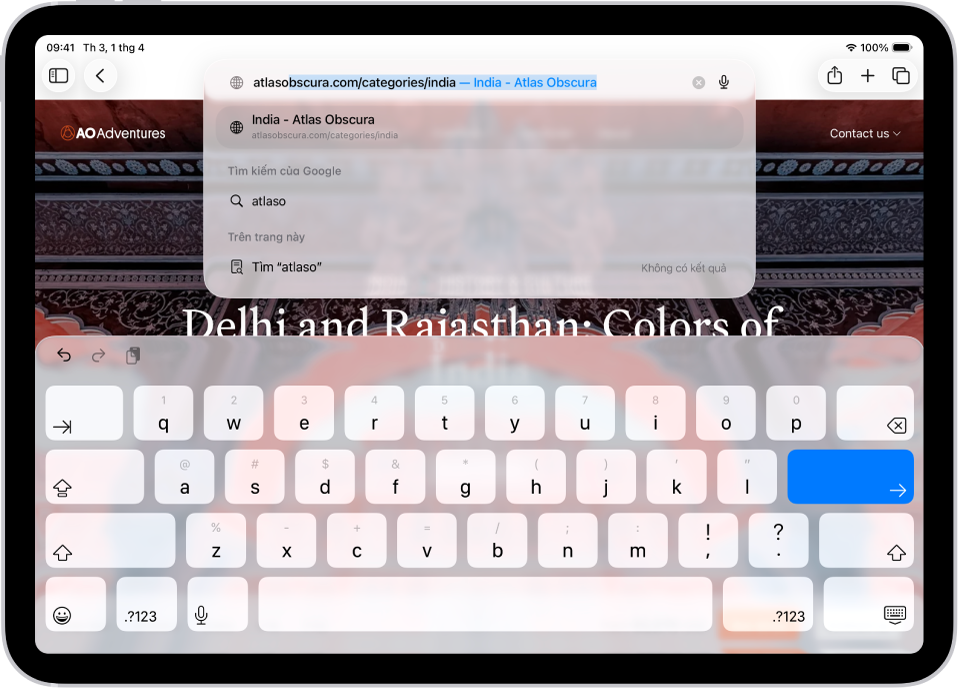 Một trang web với “atlas” được nhập vào trường tìm kiếm và phần còn lại của URL được điền tự động. Bên dưới trường tìm kiếm là các gợi ý của Google Search.