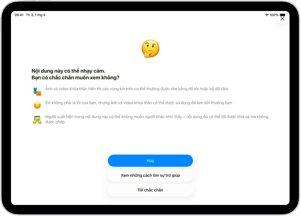 Màn hình Cài đặt đang hiển thị cài đặt Liên lạc an toàn được bật.