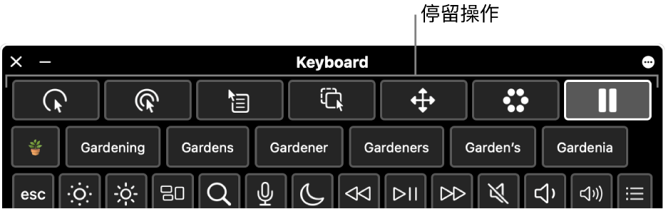停留操作按钮位于“辅助功能键盘”的顶部。