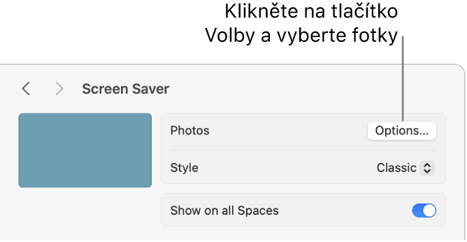 Horní část okna Nastavení systému s volbami aplikace Fotky.