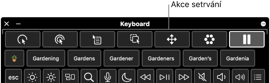 Tlačítka akcí setrvání nacházející se u horního okraje klávesnice zpřístupnění.