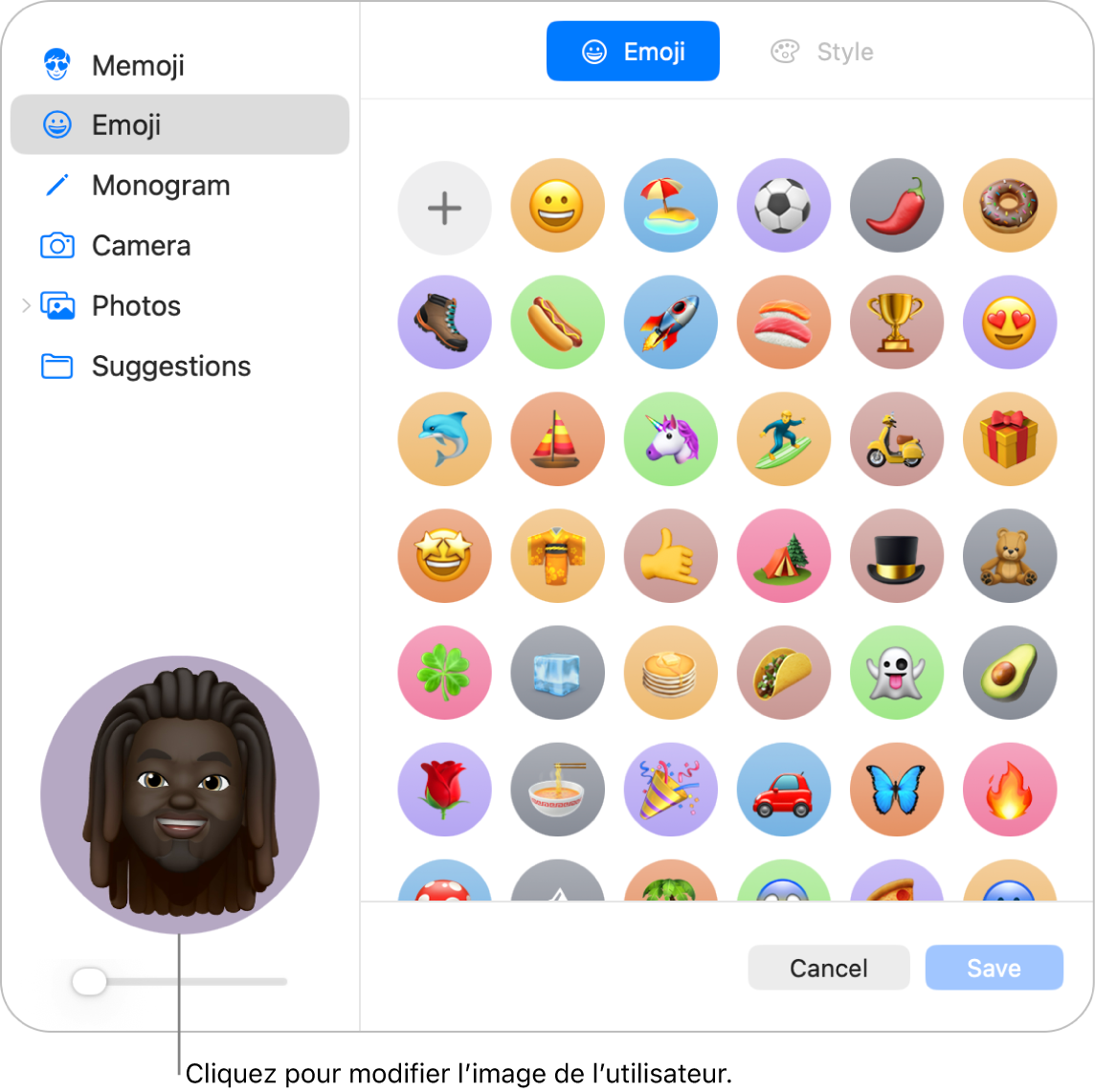 Les réglages Utilisateurs et groupes affichant l’image de l’utilisateur.