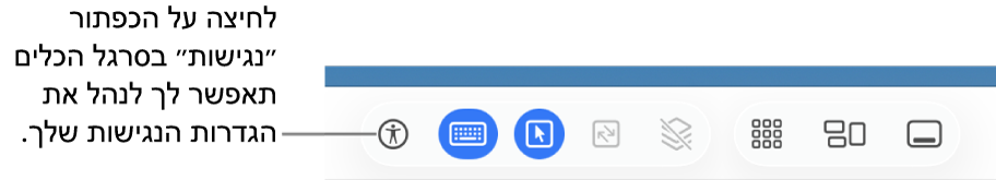 רואים את הכפתור ״נגישות״ בסרגל הכלים של ״שיתוף מסך״.