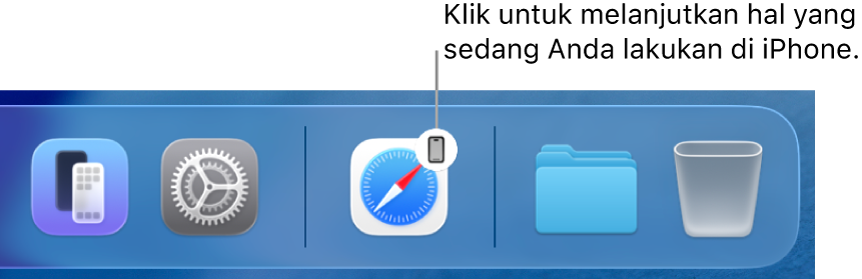 Ikon Handoff terlihat di Dock di Mac.
