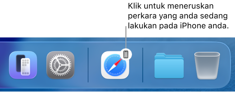 Ikon Handoff kelihatan dalam Dock pada Mac.
