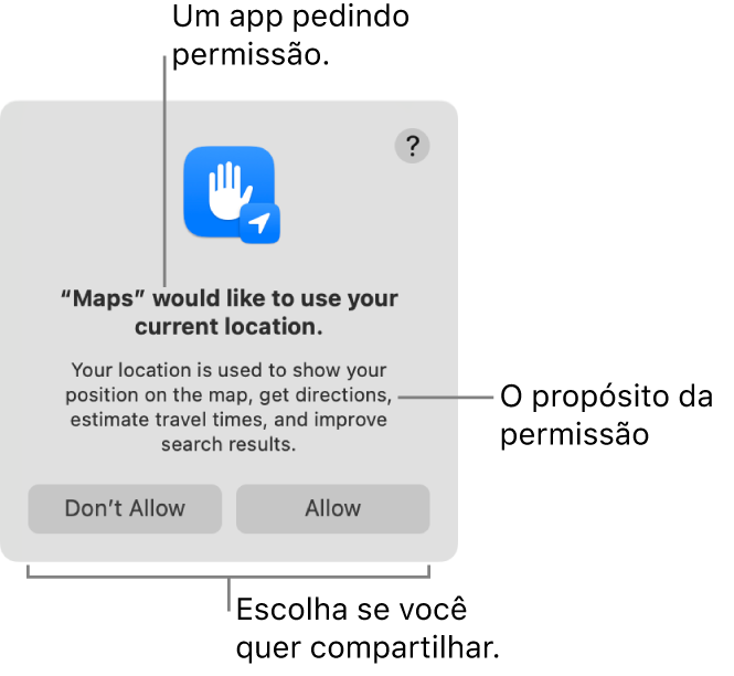 App Mapas pedindo permissão para usar seu local atual.