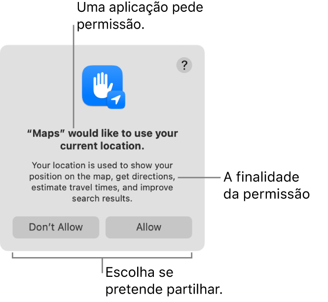 A aplicação Mapas solicita permissão para usar a localização atual.