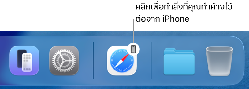ไอคอน Handoff แสดงให้เห็นบน Dock บน Mac