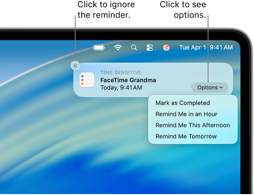 A reminder notification with Complete and Later buttons.