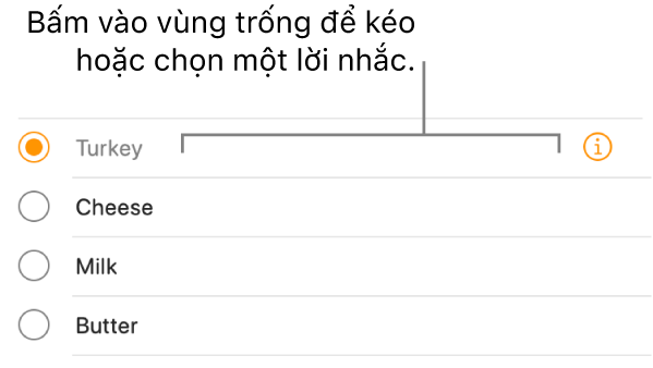 Bấm vào khu vực trống ở bên phải của tên lời nhắc để chọn lời nhắc.