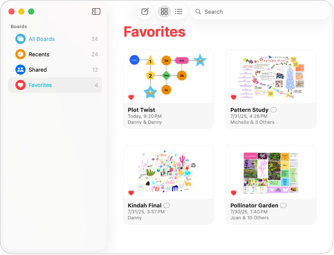 The Freeform app with Favourites showing.