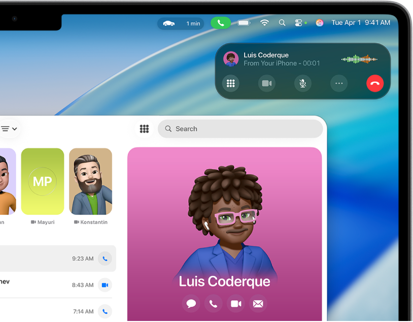 L’app Téléphone avec un appel en cours.