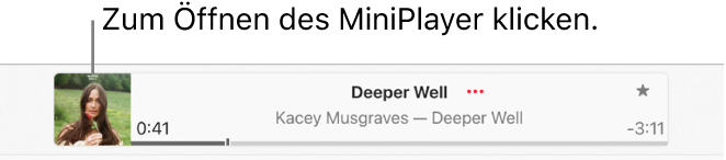 Wähle das Albumcover links neben dem Wiedergabefenster, um den MiniPlayer zu öffnen.