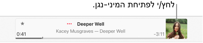 יש לבחור בעטיפת האלבום שמימין לחלון ההפעלה כדי לפתוח את הנגן המוקטן.