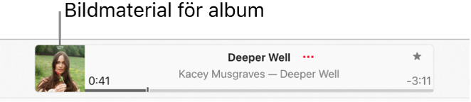 Albumets bildmaterial till vänster om uppspelningsfönstret med en låt som spelas upp.
