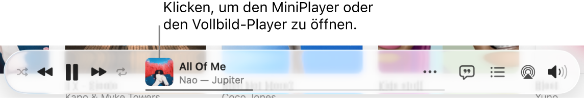 Klicke auf das Albumcover, um den MiniPlayer zu öffnen.