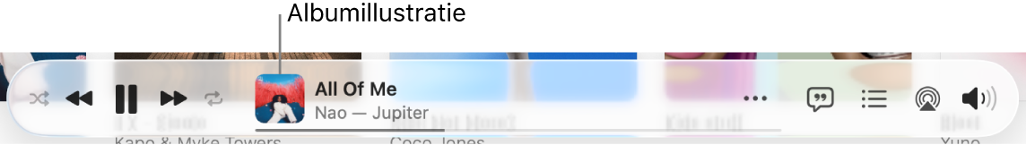 De albumillustratie links van een banner waarin een nummer wordt afgespeeld.