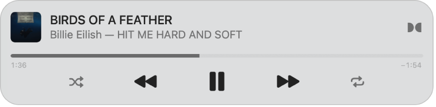 Yalnızca denetimleri gösteren (albüm resmini değil) daha küçük Müzik Mini Çalar.