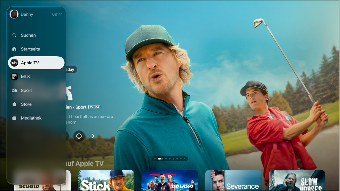 Ein Bildschirm mit der Seitenleiste der Apple TV App