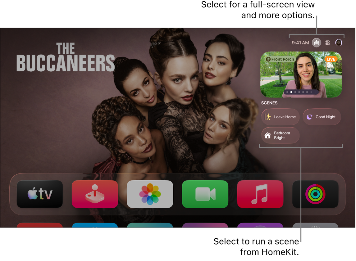 Apple TV screen showing Apple Home tab.