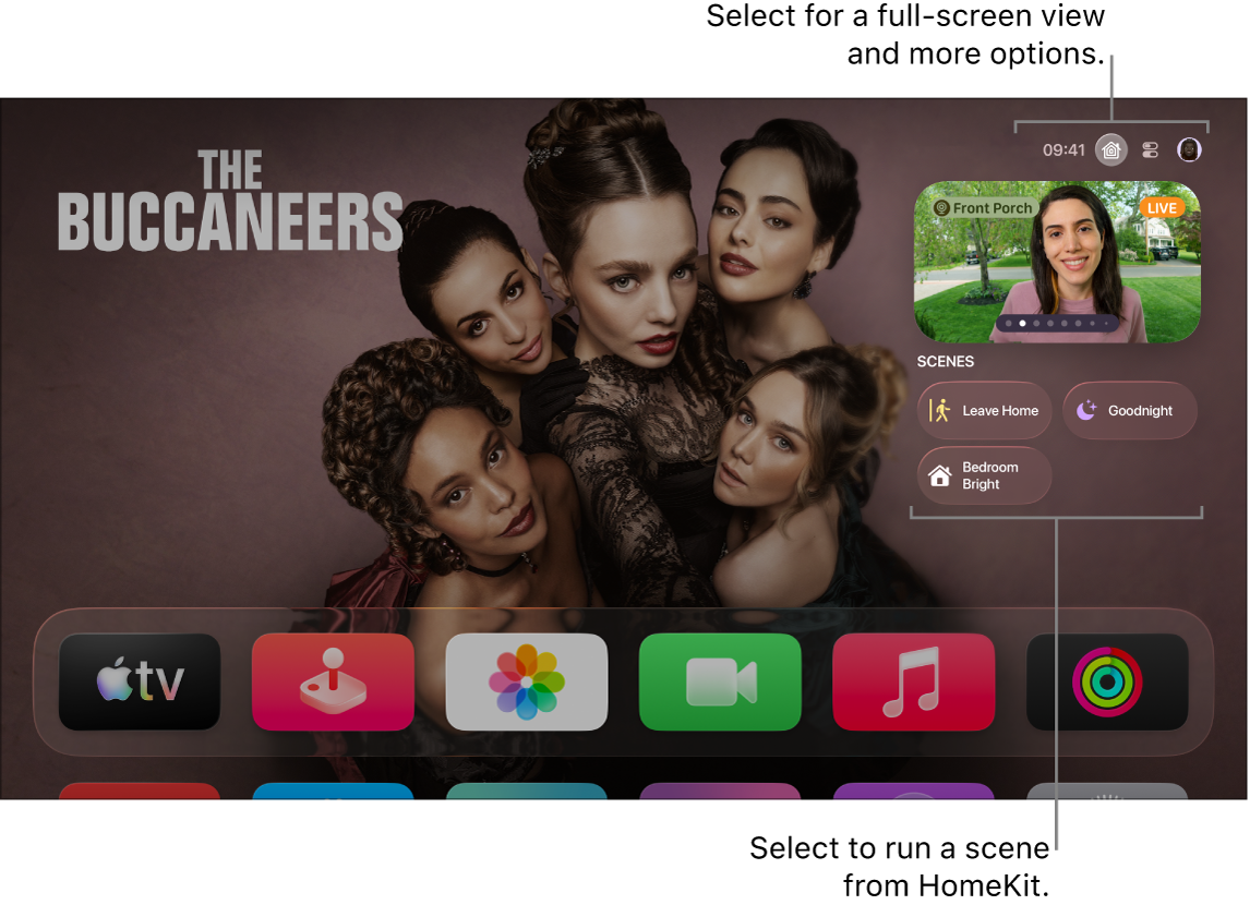 Apple TV screen showing Apple Home tab.