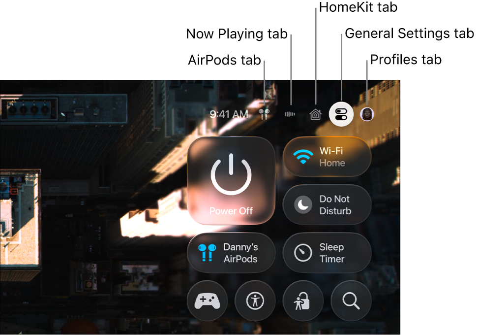 Illustration showing tabs in Control Center