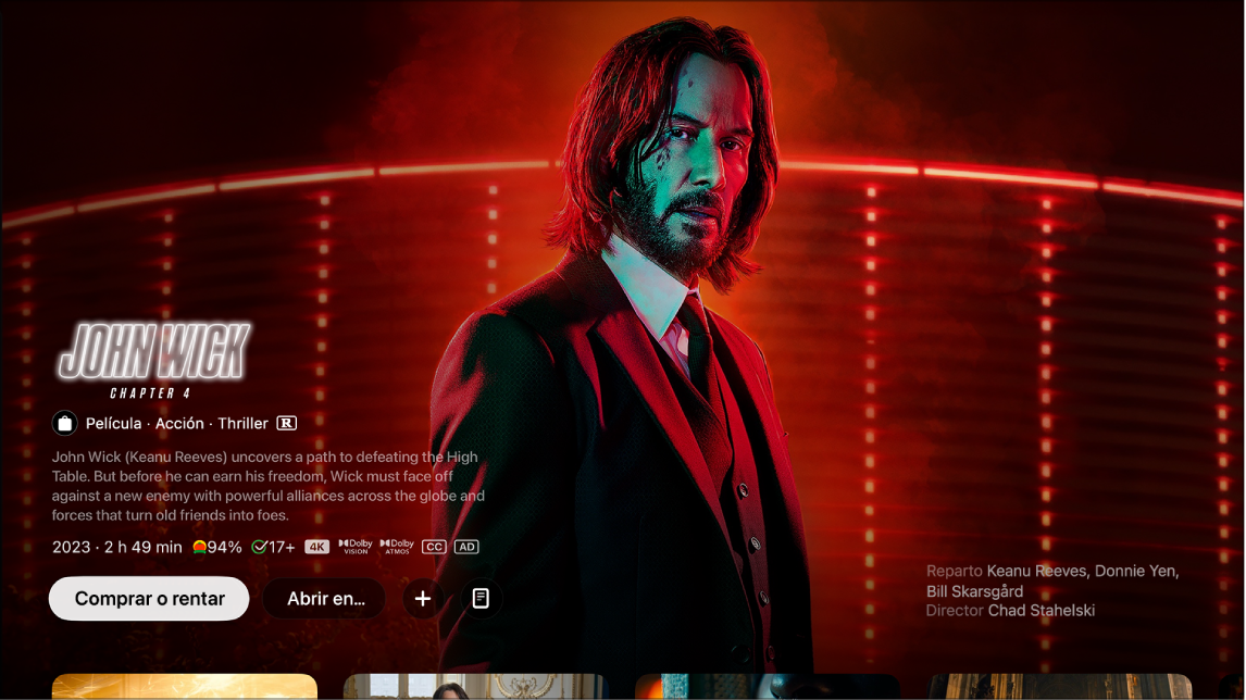 Pantalla de información de una película