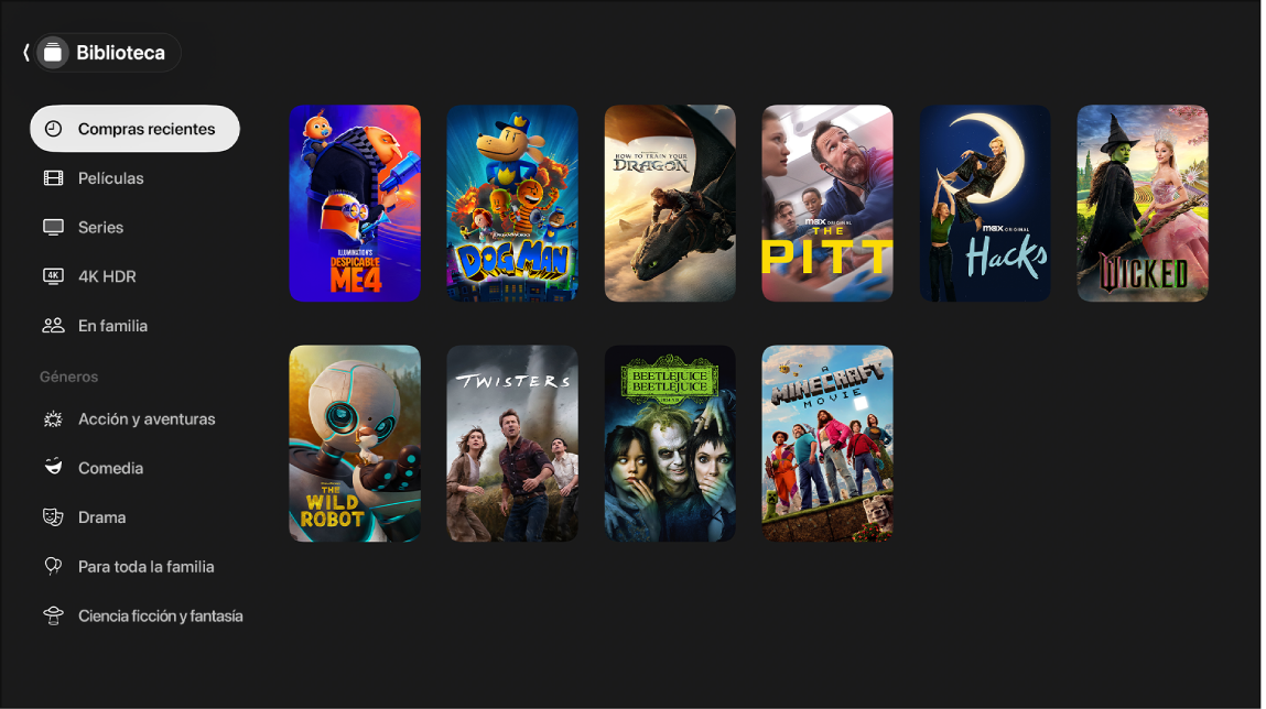 Pantalla en la que se muestra la biblioteca.