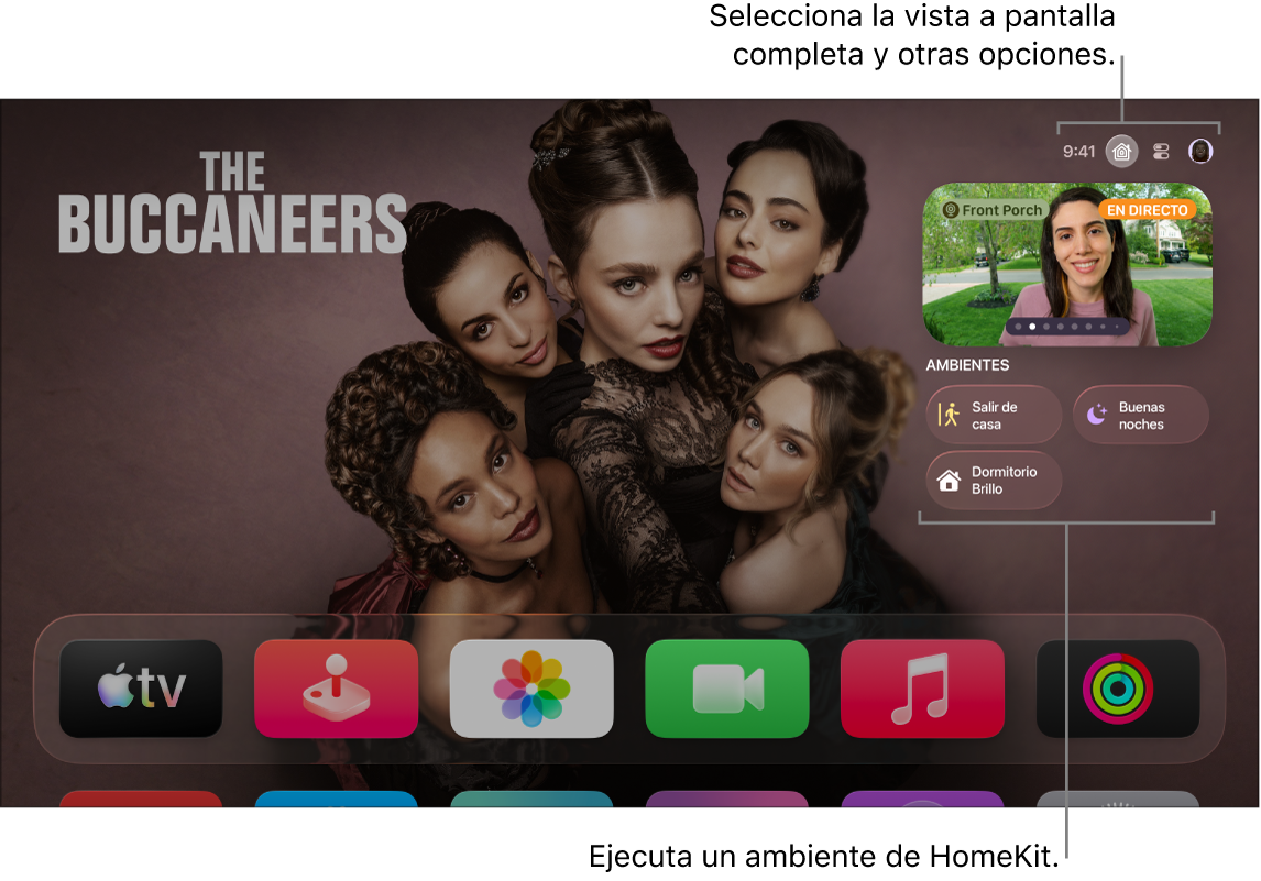 Pantalla del Apple TV con la pestaña Apple Home.