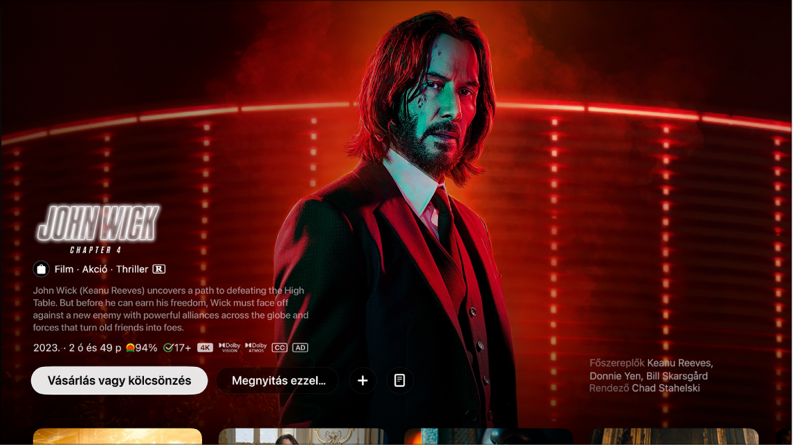 Filmmel kapcsolatos információkat megjelenítő képernyő