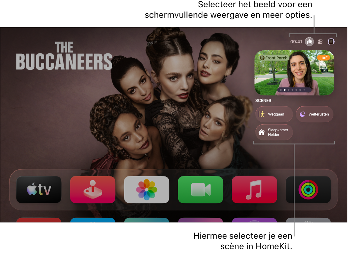 Scherm van Apple TV met het tabblad 'Apple Woning'.