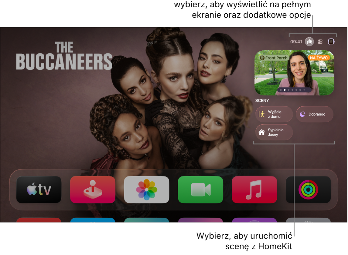 Ekran Apple TV z kartą Apple Home.