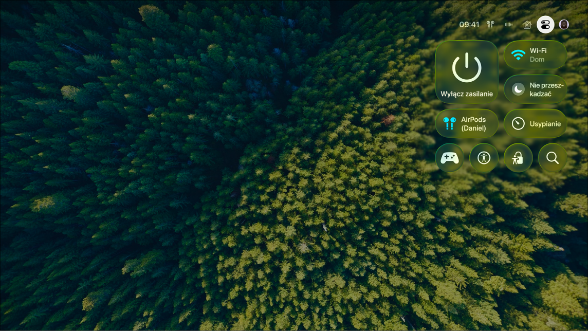 Ekran Apple TV z centrum sterowania.