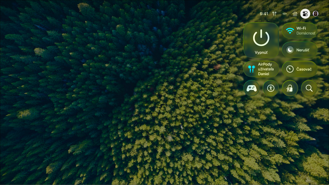 Obrazovka Apple TV so zobrazením Ovládacieho centra.