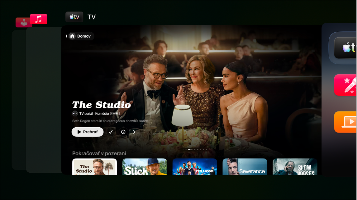 Obrazovka Apple TV s prepínačom apiek