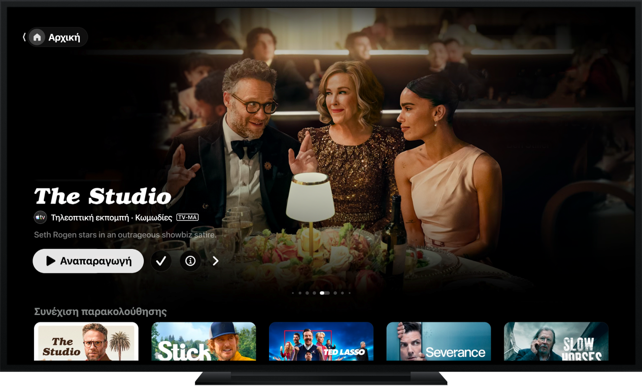Η οθόνη Αφετηρίας της εφαρμογής Apple TV