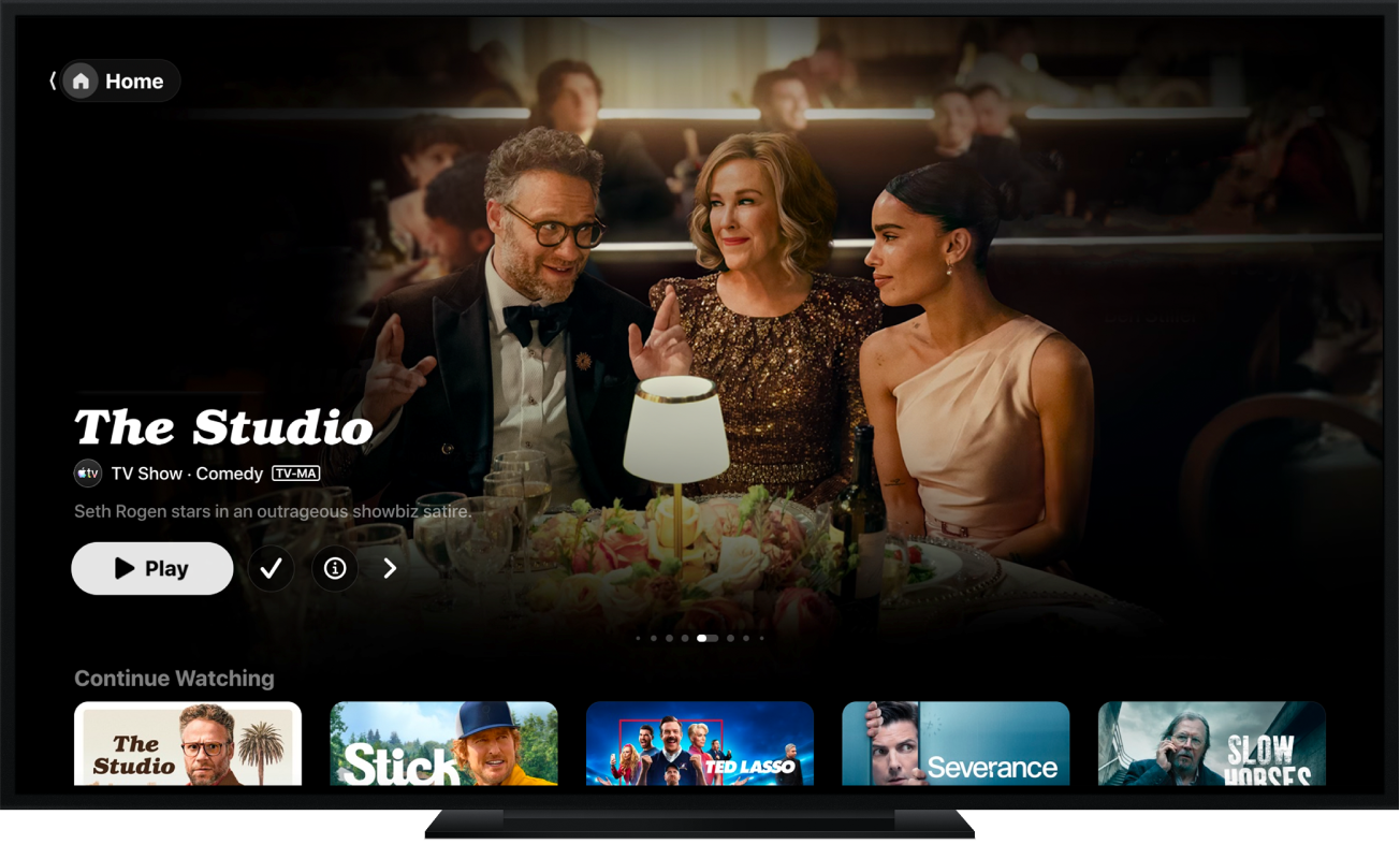 The Apple TV app home screen