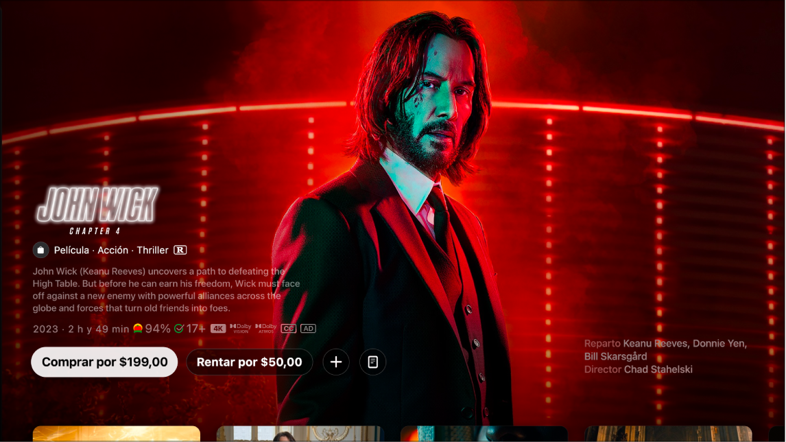 Pantalla de información de una película