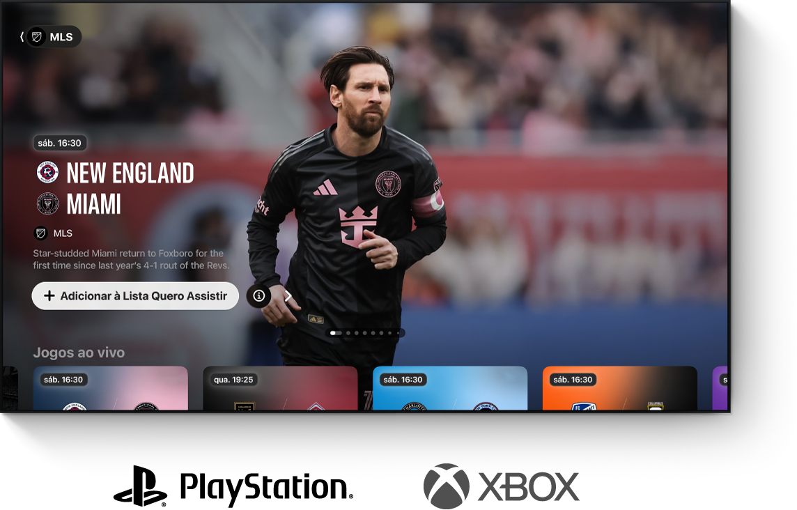 O app Apple TV mostrado em uma TV
