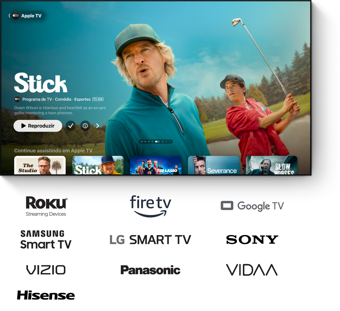 O app Apple TV mostrado em uma TV