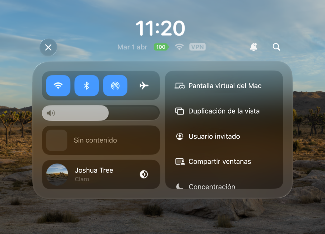 Centro de control abierto con el nivel de batería encima de él.