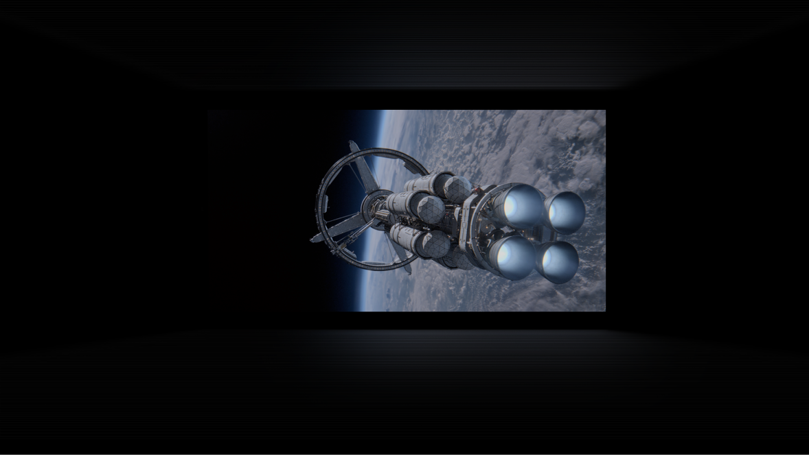 L’ambiente Cinema nell’app TV su Apple Vision Pro. La serie “For All Mankind” è in riproduzione.