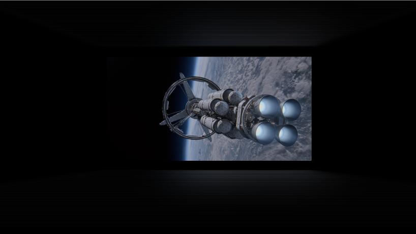 Apple Vision ProのTVアプリで映画館環境を使い、テレビ番組が再生されています。