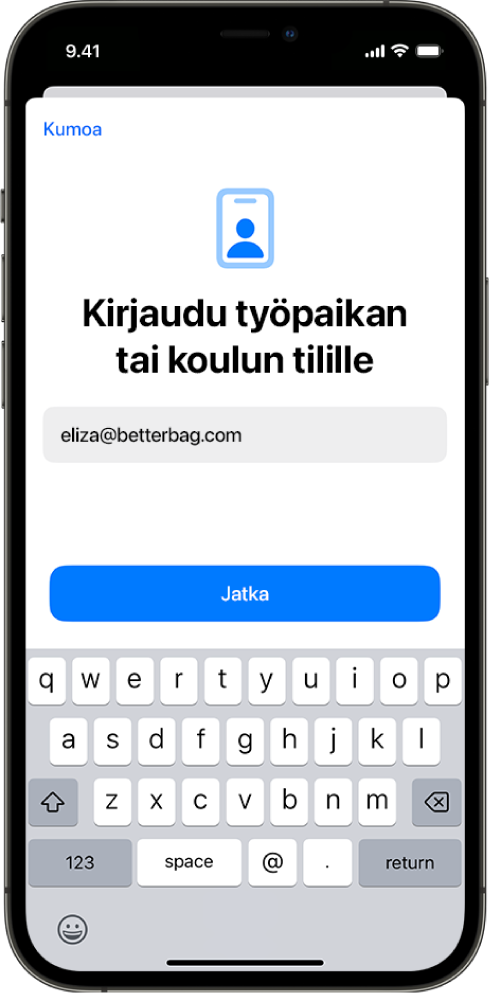 iPhonen näyttö, jossa näkyy käyttäjärekisteröinnin käyttöliittymä.