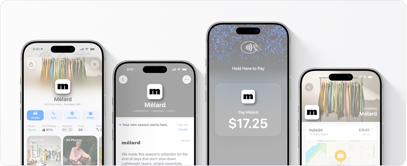 Quatre écrans d’iPhone montrant où apparaît le logo d’une marque.