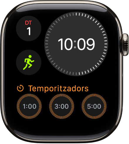 L’esfera Modular compacta mostra un rellotge digital cap a la part superior dreta, la data i l’hora a la part superior esquerra i dues complicacions: Entrenament a la part central esquerra i Estat mental a la part inferior.